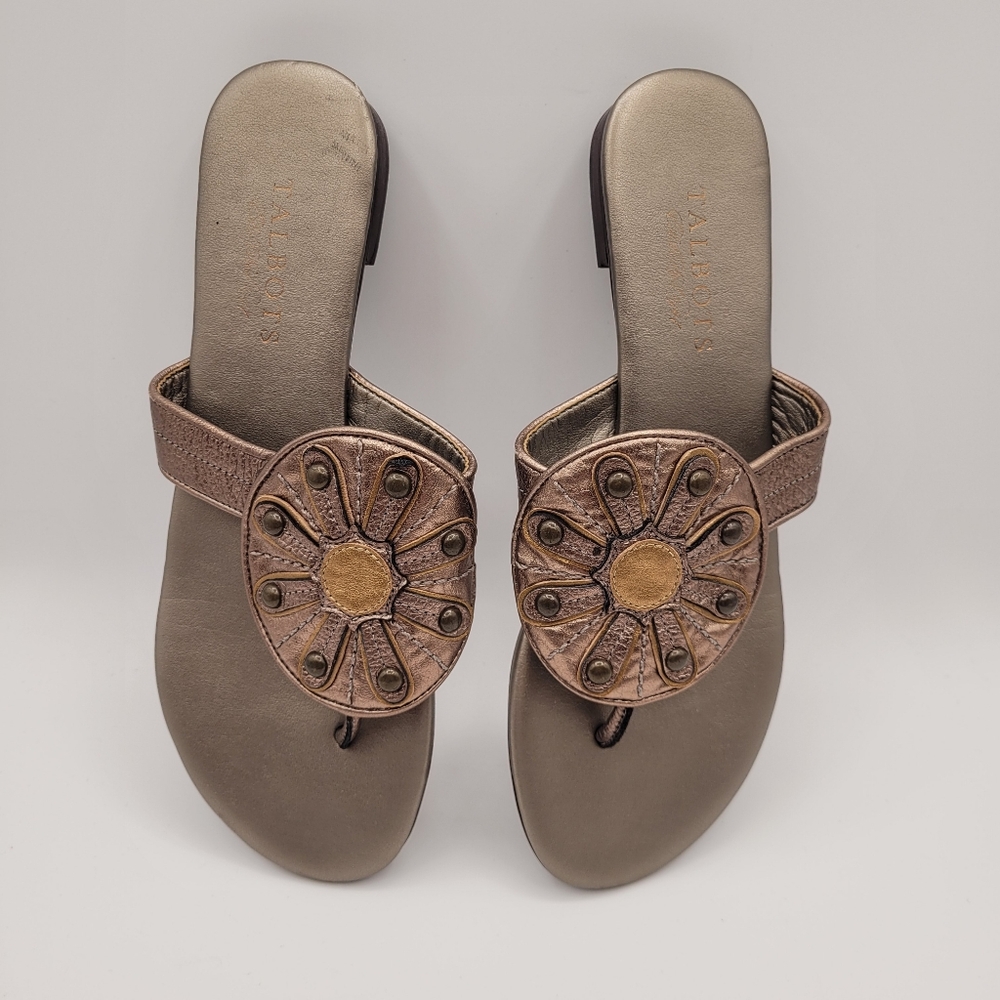 Talbots Woman's Sandals MetallicAnthracite leather Thong Flip Flop Size 7 - Picture 5 of 10